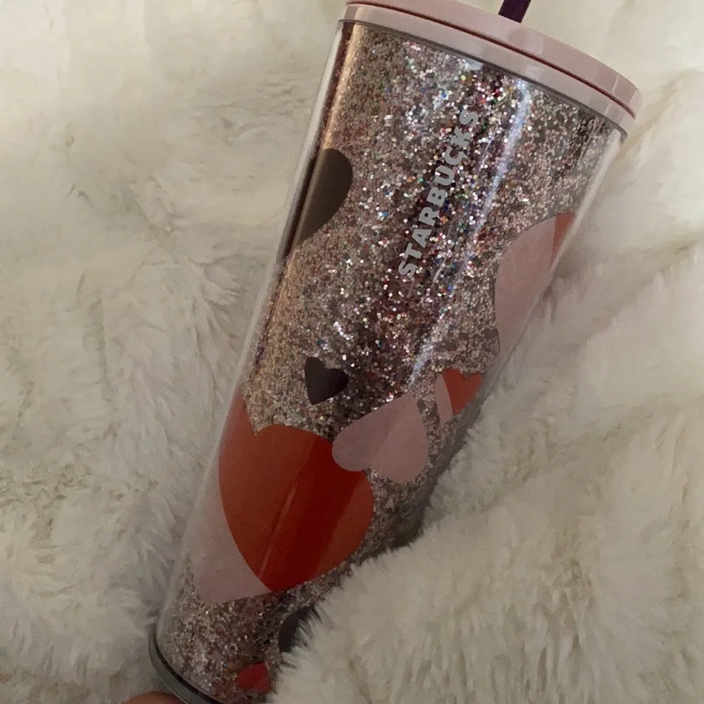 Starbucks Venti glitter Valentine’s Day heart cold cup Pink Purple New